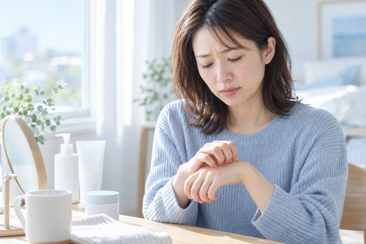 手の甲の乾燥を気にする女性